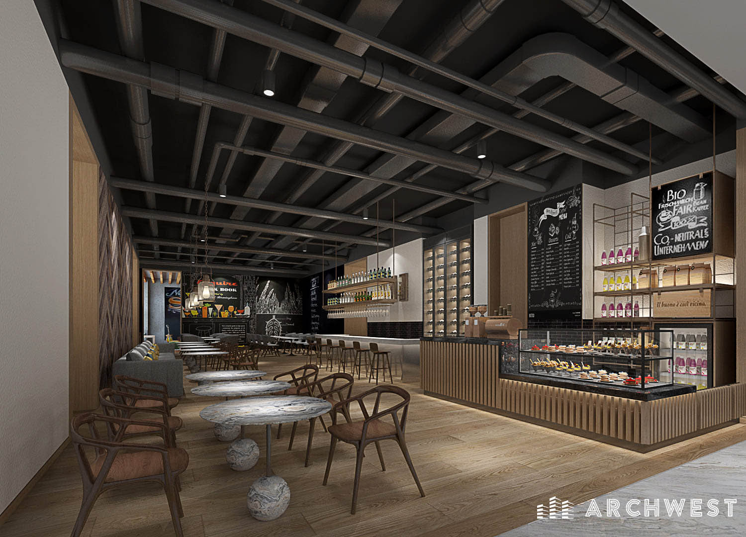 3. 3D Render of a Cafe Area in Hotel